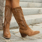 Women's suede cowboy boots with block heel and stylish design