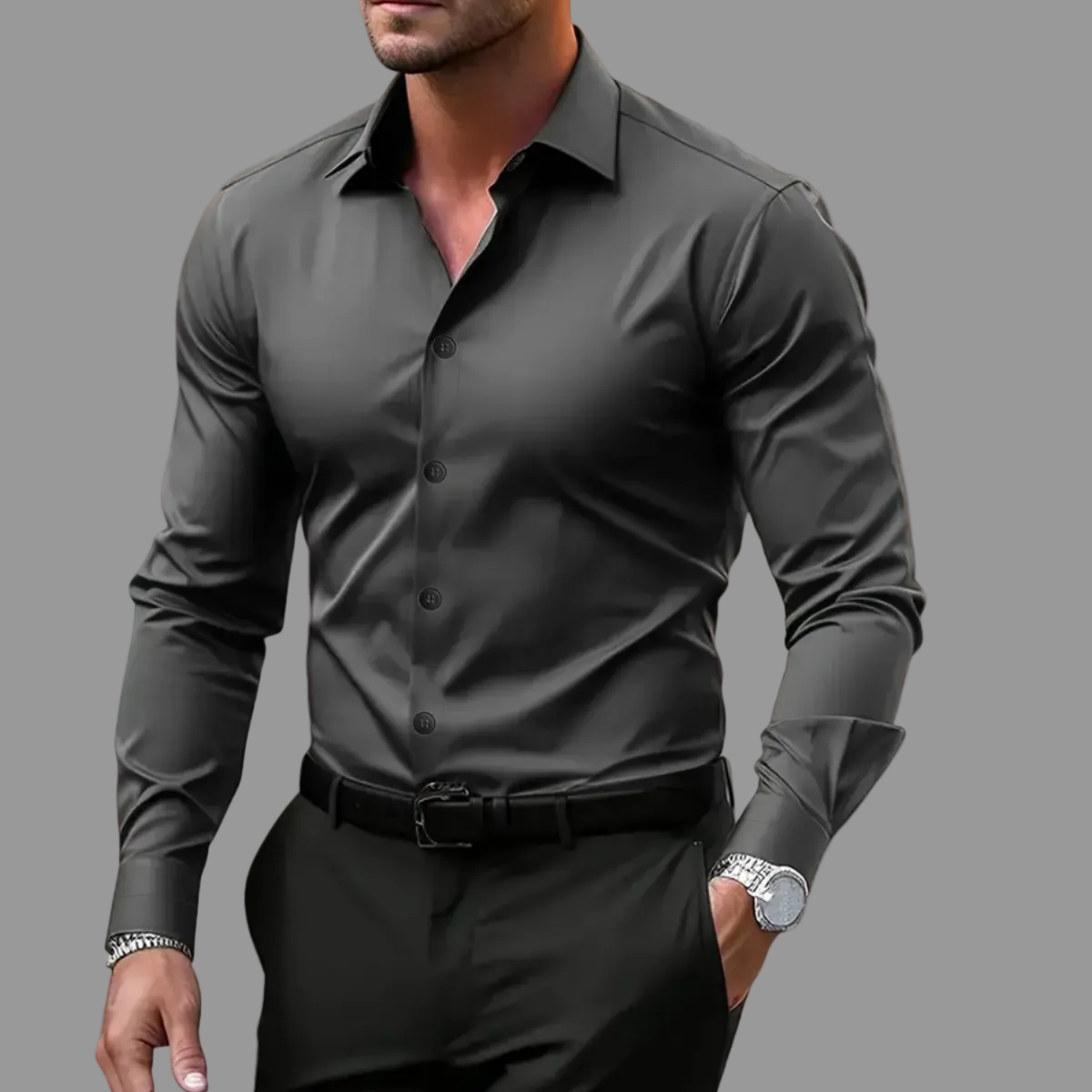 Men’s Long Sleeve Shirt Notched Collar