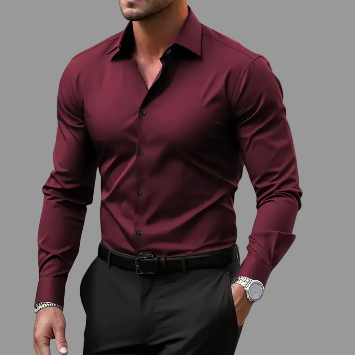 Men’s Long Sleeve Shirt Notched Collar