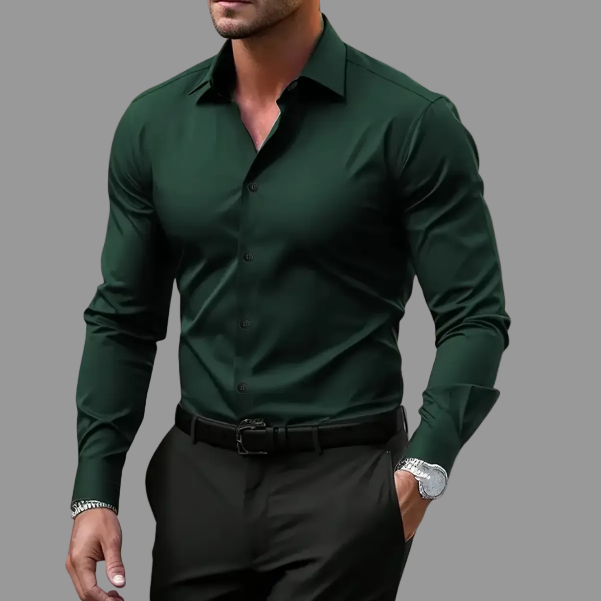 Men’s Long Sleeve Shirt Notched Collar