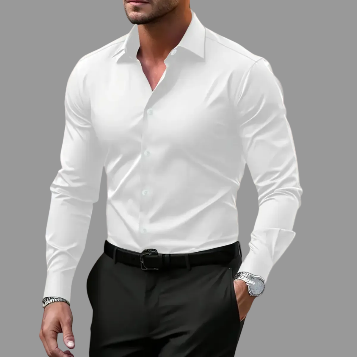 Men’s Long Sleeve Shirt Notched Collar