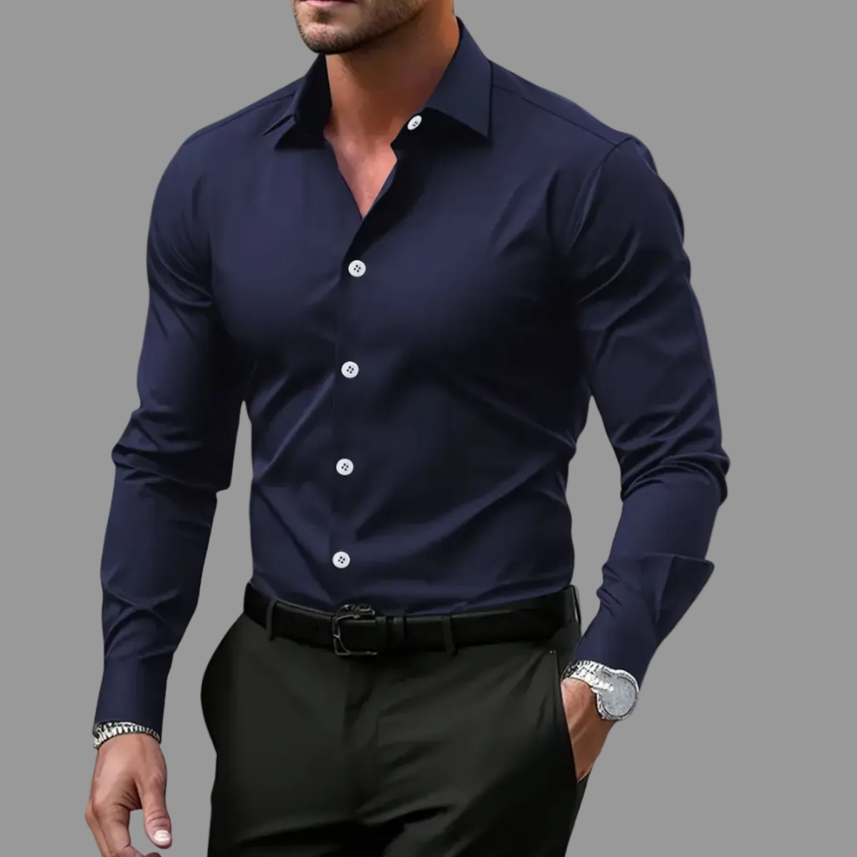 Men’s Long Sleeve Shirt Notched Collar