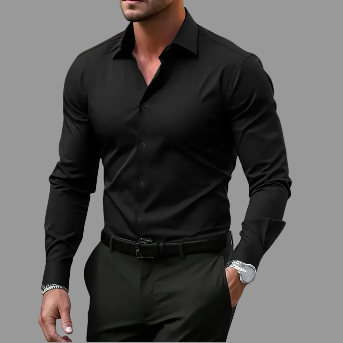 Men’s Long Sleeve Shirt Notched Collar