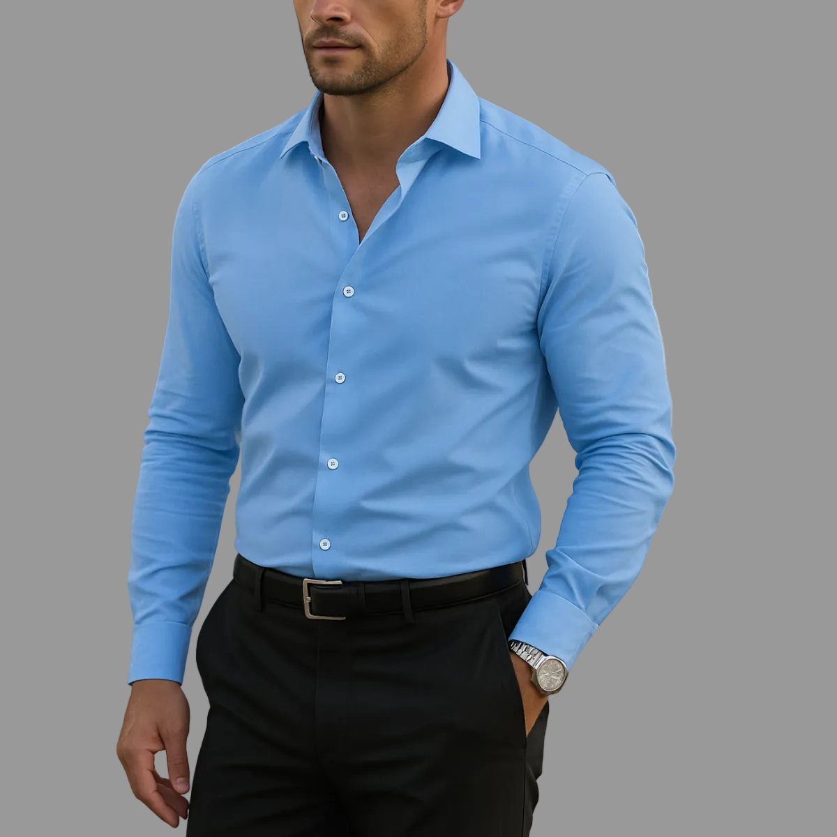 Men’s Long Sleeve Shirt Notched Collar