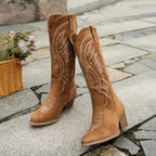 Women's suede cowboy boots with block heel and stylish design