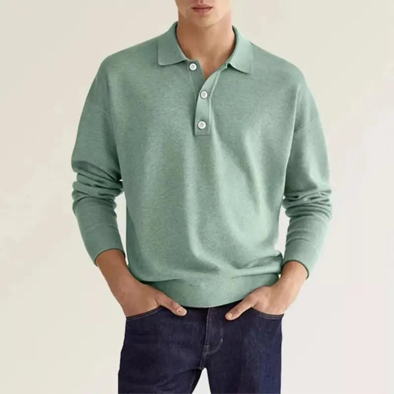 Men’s long sleeve half-buttoned casual polo shirt