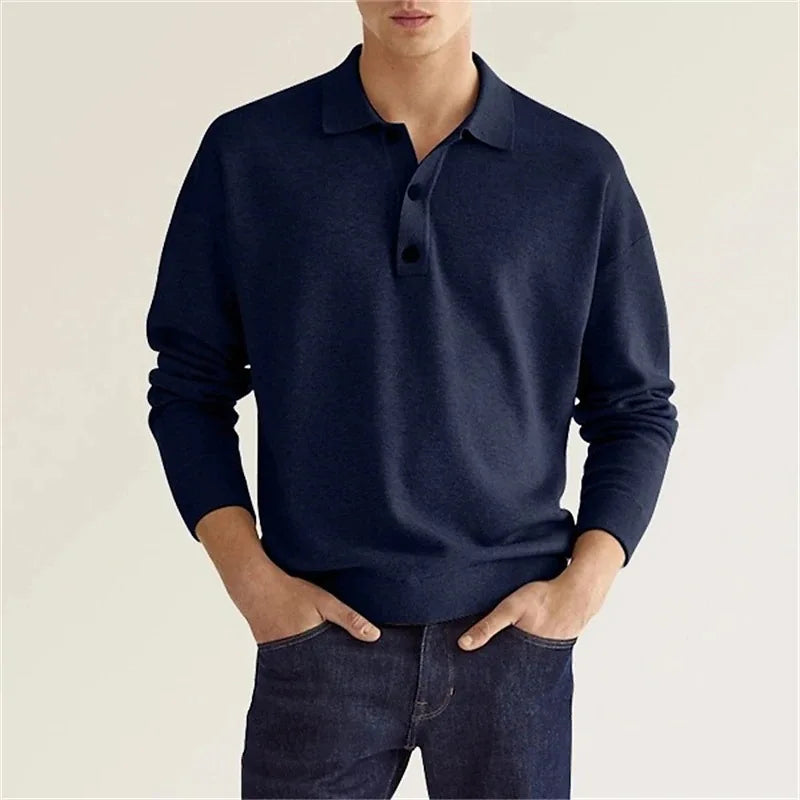 Men’s long sleeve half-buttoned casual polo shirt