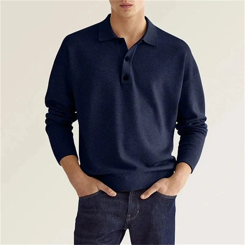 Men’s long sleeve half-buttoned casual polo shirt