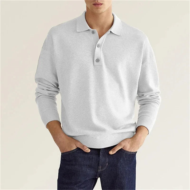 Men’s long sleeve half-buttoned casual polo shirt