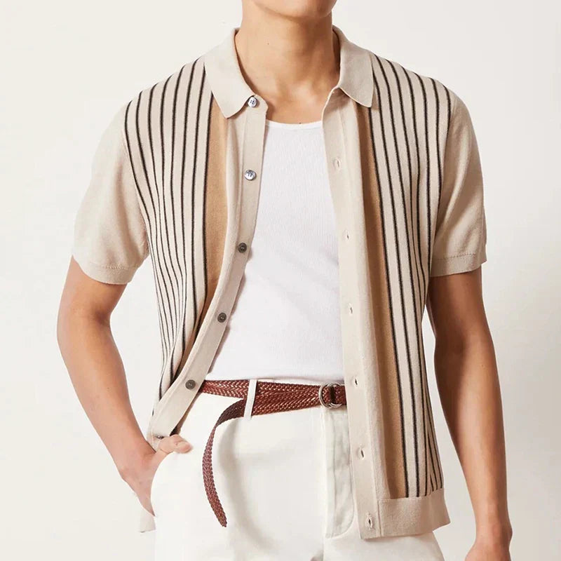 Men’s short sleeve striped polo shirt for spring and summer